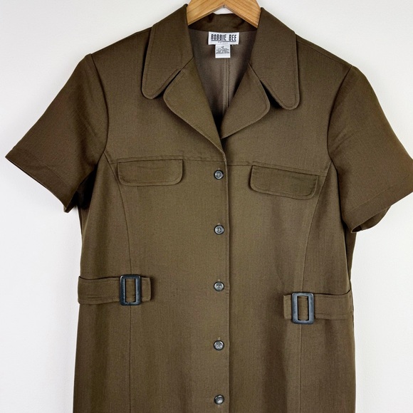 Robbie Bee Vintage Olive Green Shirt Dress - Picture 2 of 8